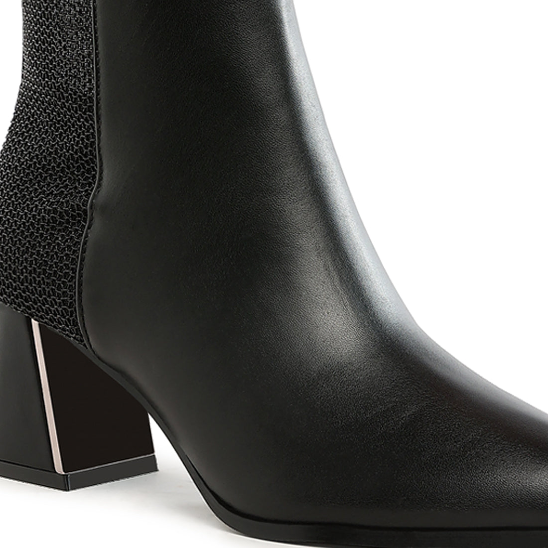 mesh detail pointy ankle boots#color_black