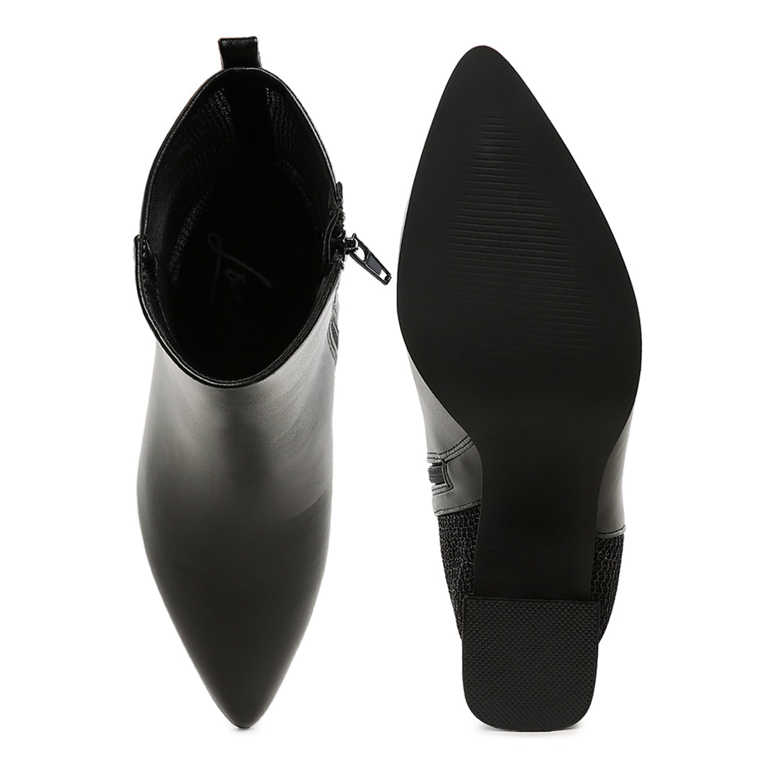 mesh detail pointy ankle boots#color_black