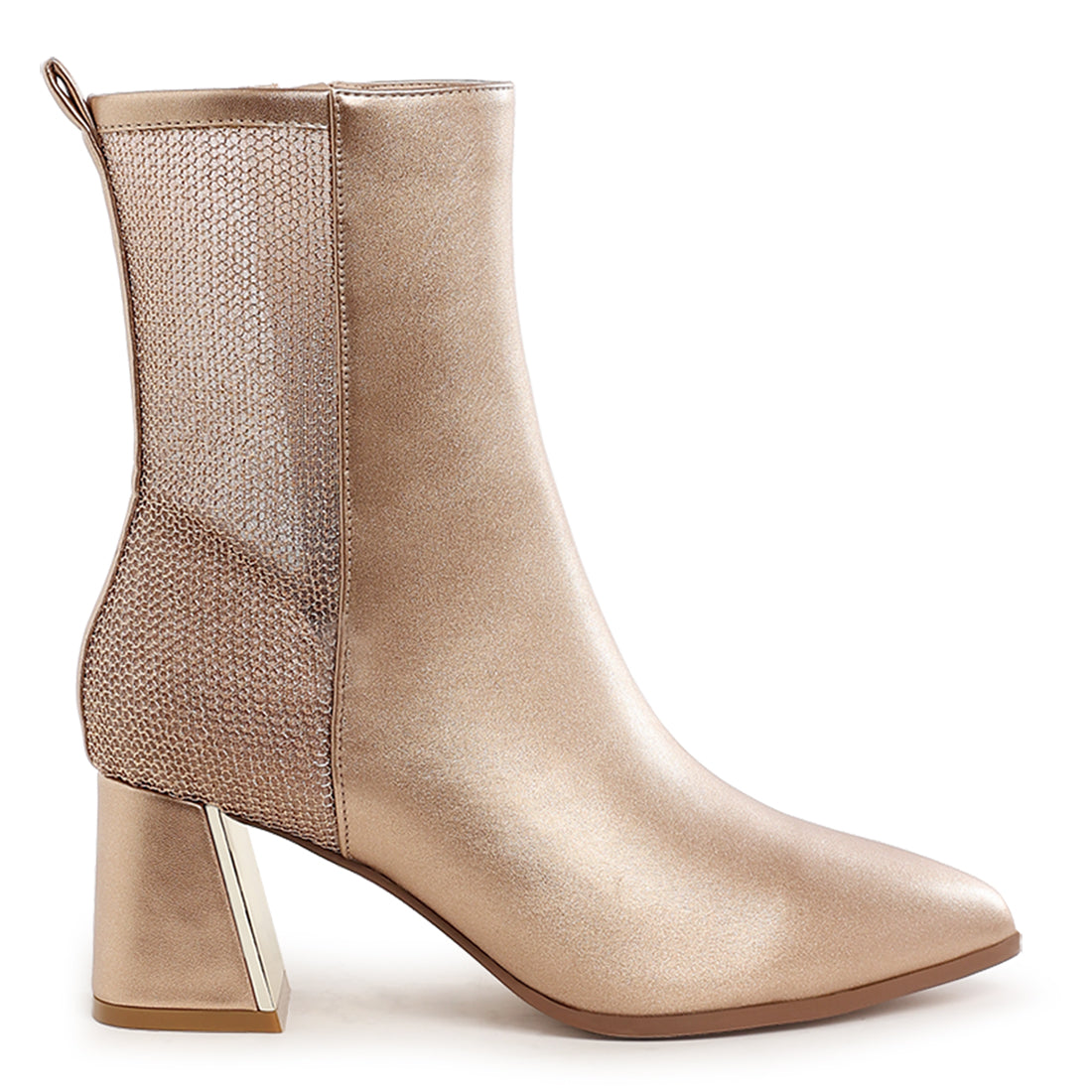 mesh detail pointy ankle boots#color_gold