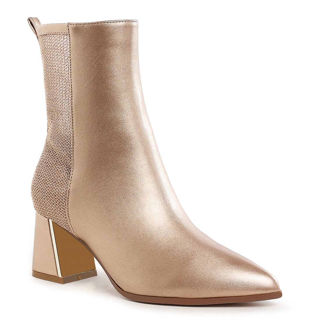mesh detail pointy ankle boots#color_gold