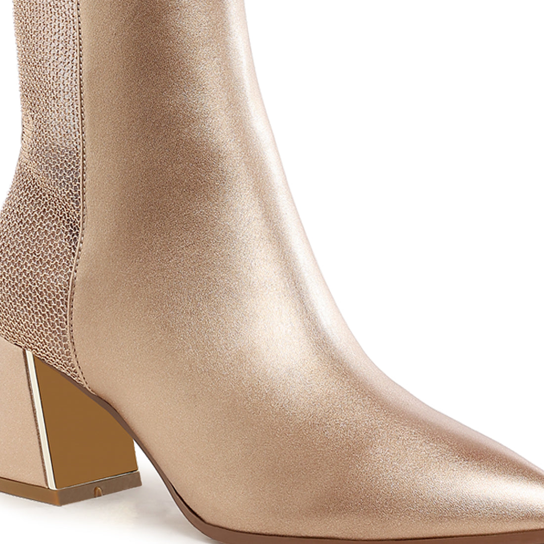 mesh detail pointy ankle boots#color_gold