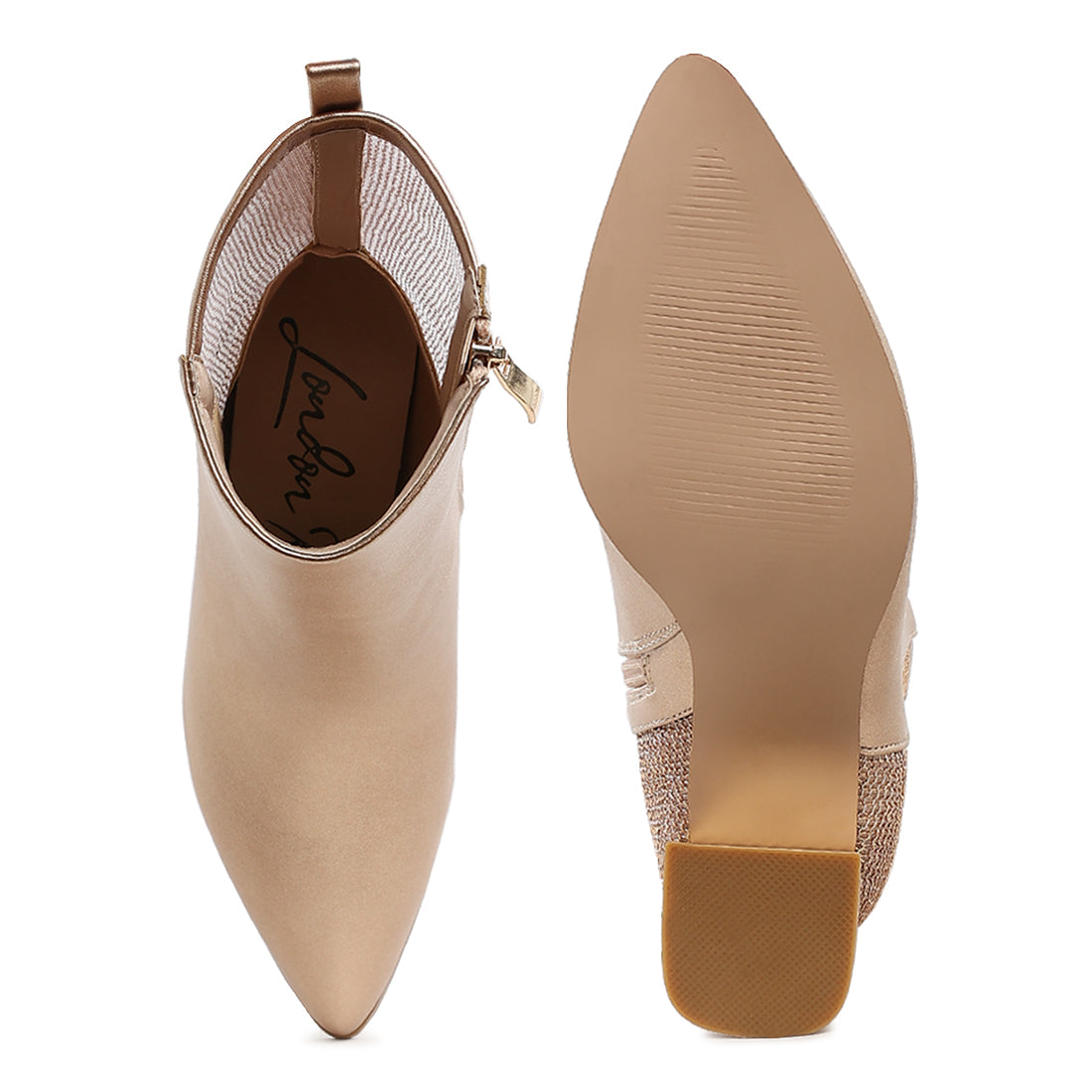 mesh detail pointy ankle boots#color_gold