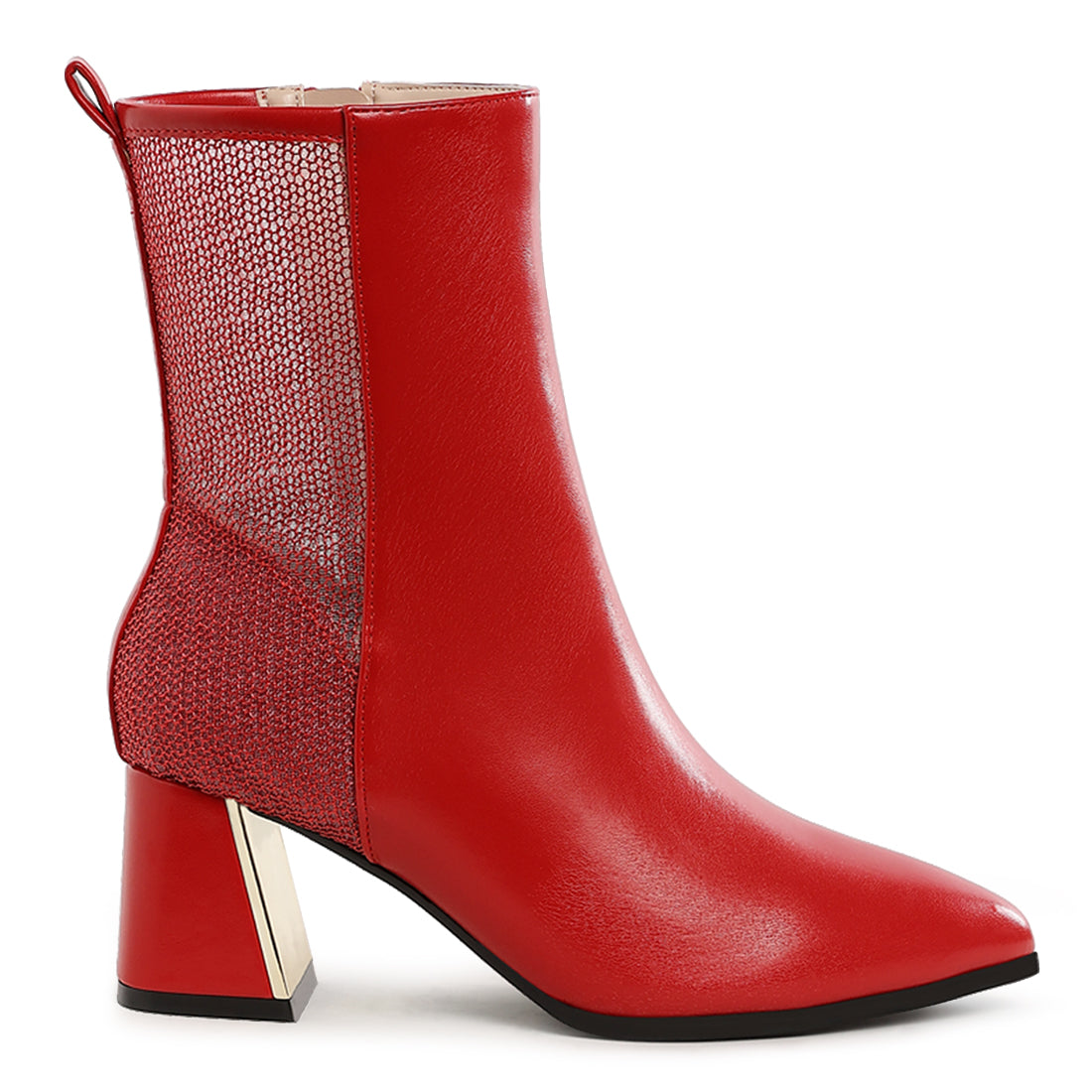 mesh detail pointy ankle boots#color_red