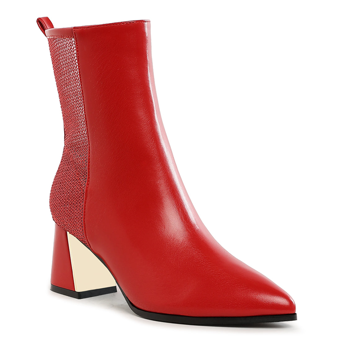 mesh detail pointy ankle boots#color_red
