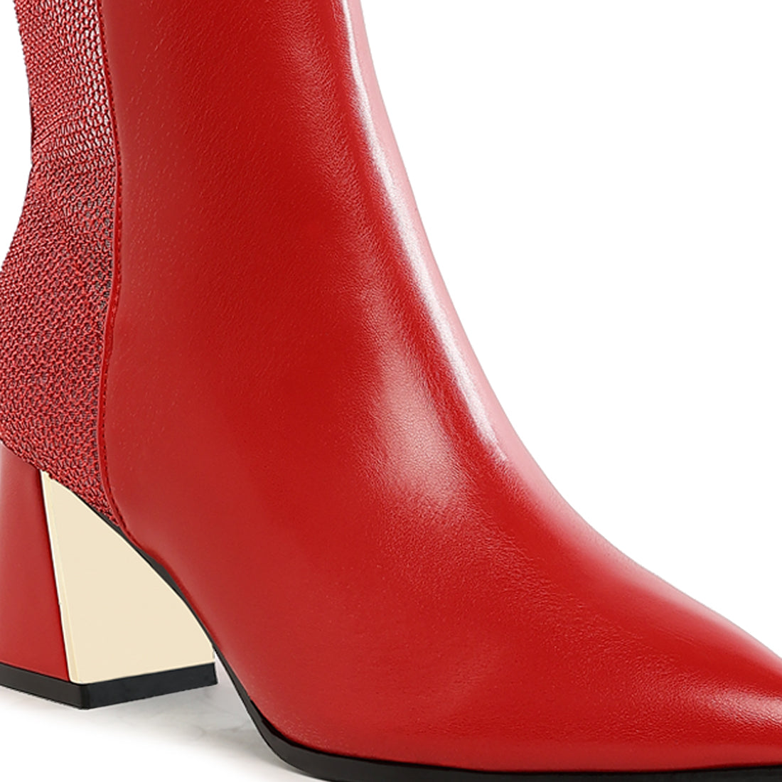 mesh detail pointy ankle boots#color_red
