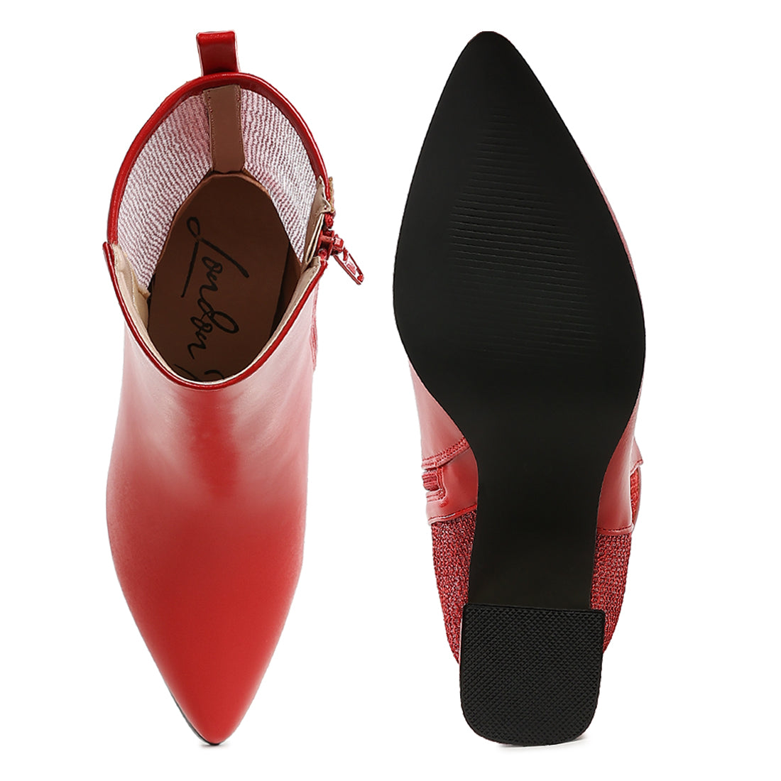 mesh detail pointy ankle boots#color_red