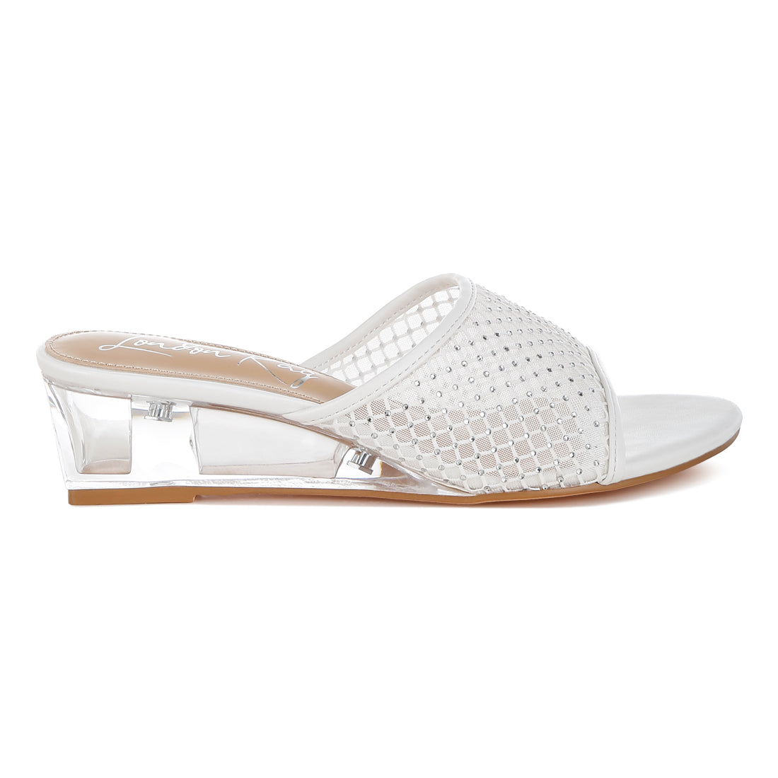 mesh clear heel wedge sandals#color_white