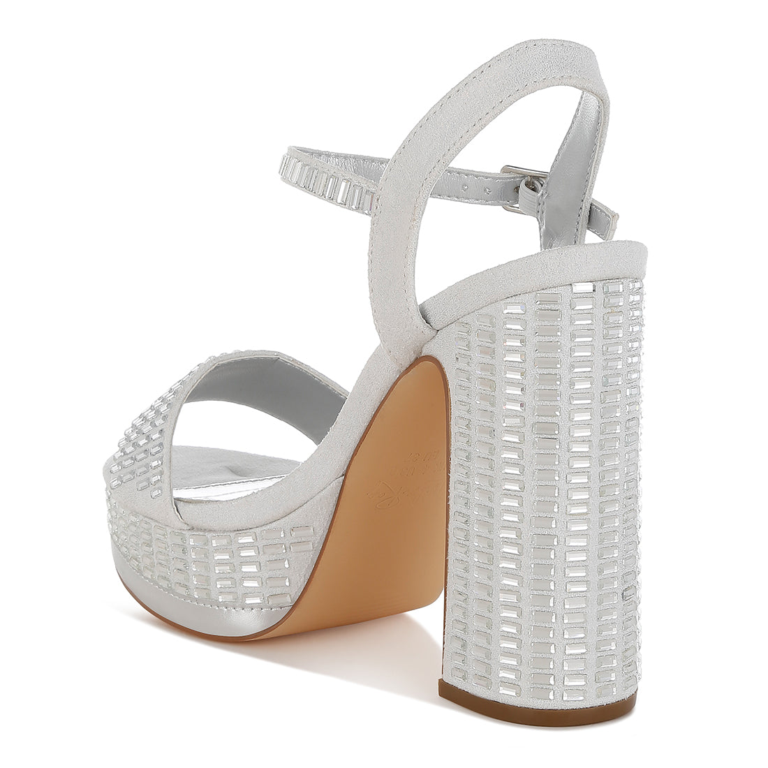 rhinestones embellished high block heels#color_silver