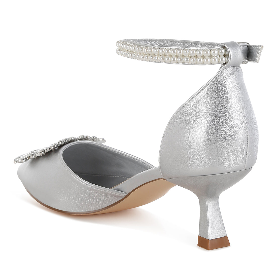 diamante brooch kitten heel sandals#color_silver