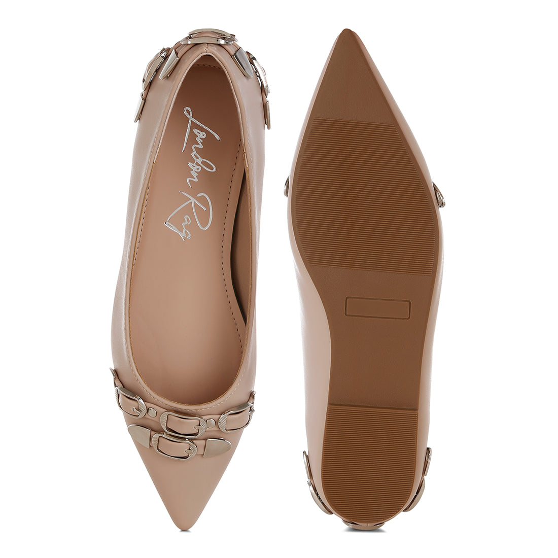 belt buckle detail ballerinas#color_beige