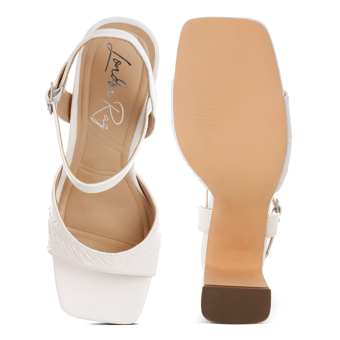 textured faux leather heels#color_white