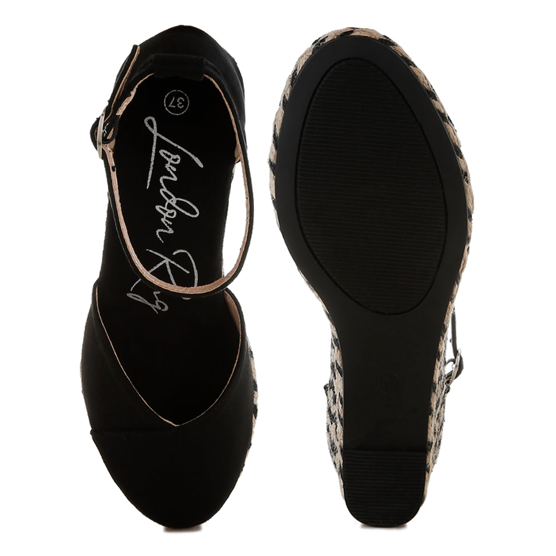 women wedge heel espadrilles sandals#color_black