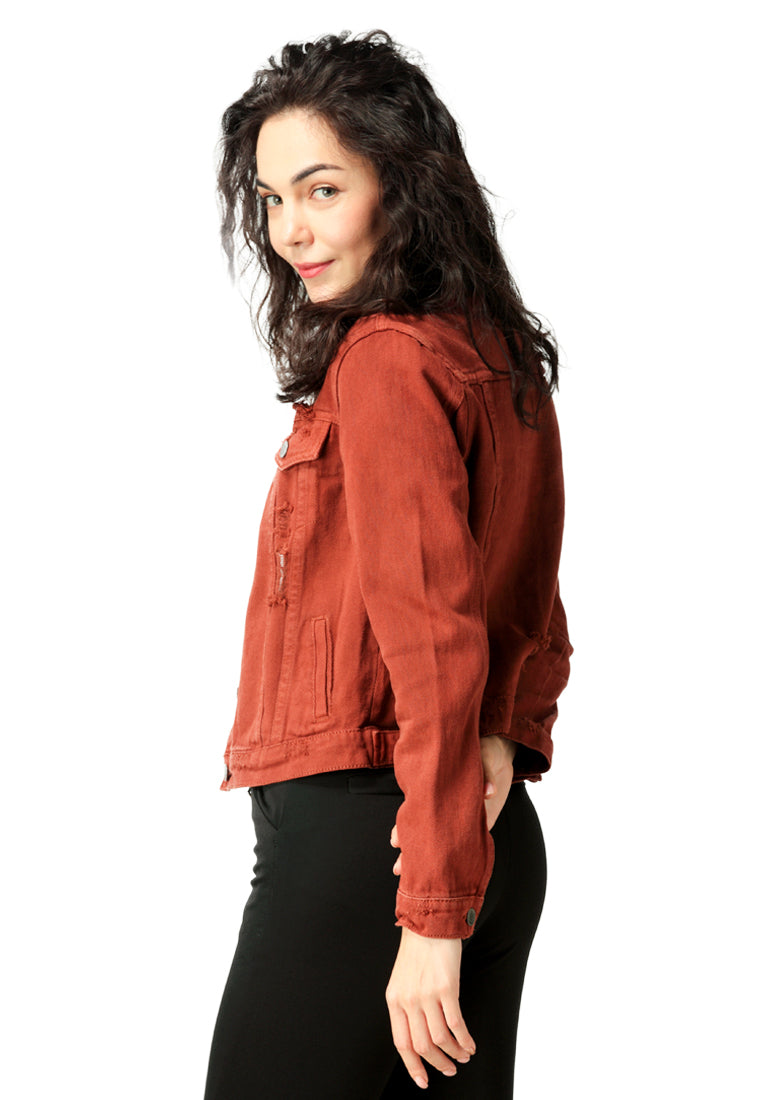 Rust Orange Ripped Denim Jacket