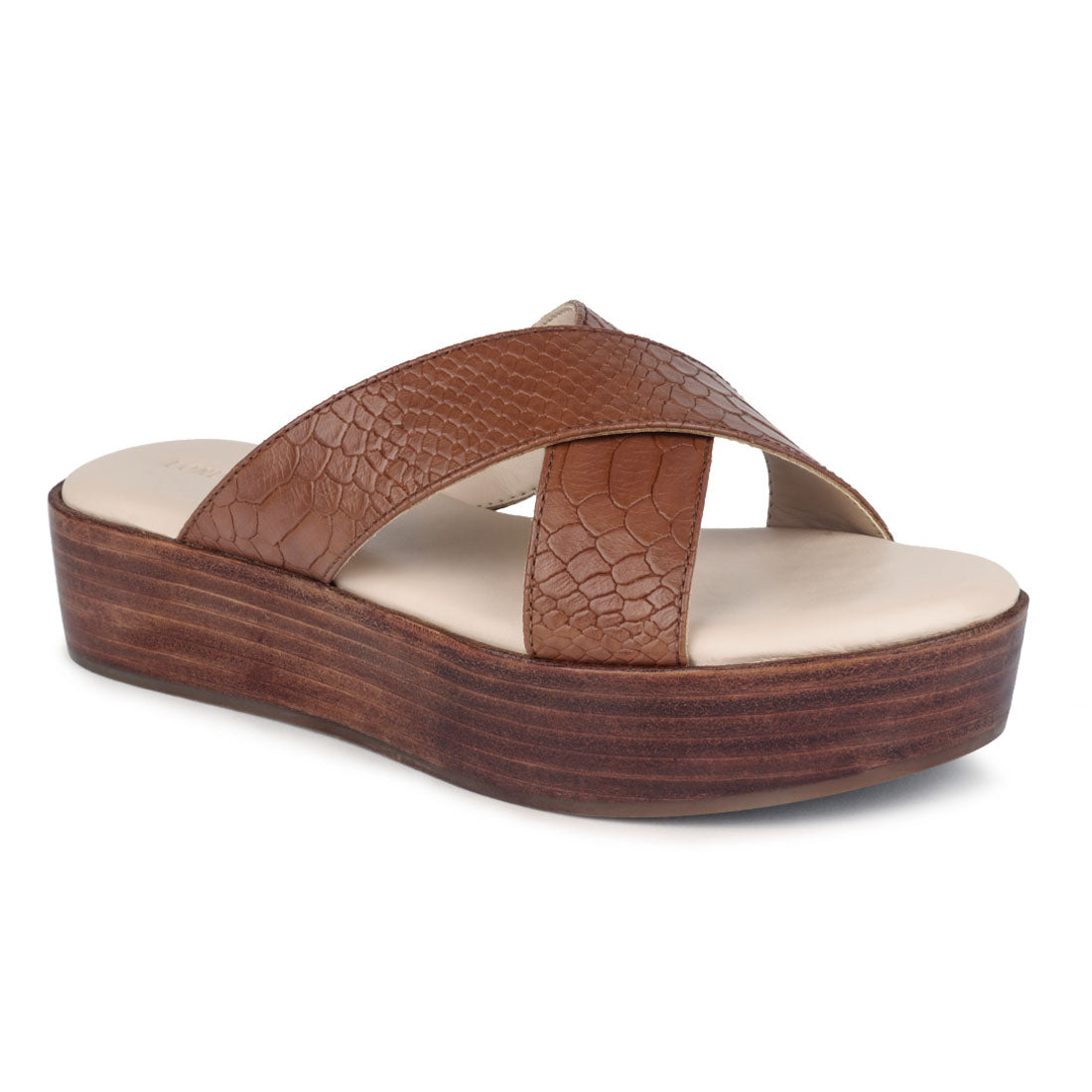 Tan Cross Strap Platform Sandal