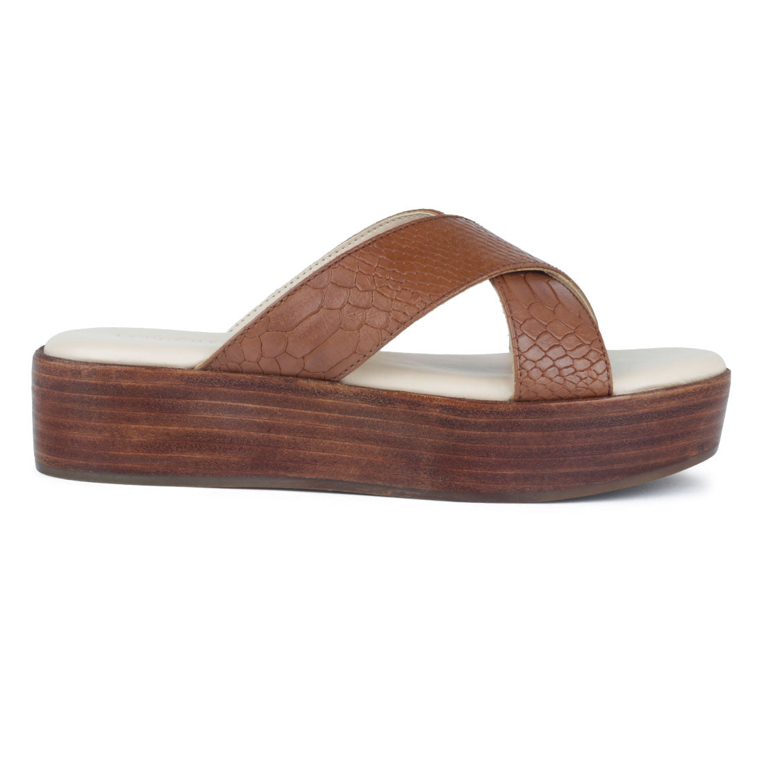 Tan Cross Strap Platform Sandal