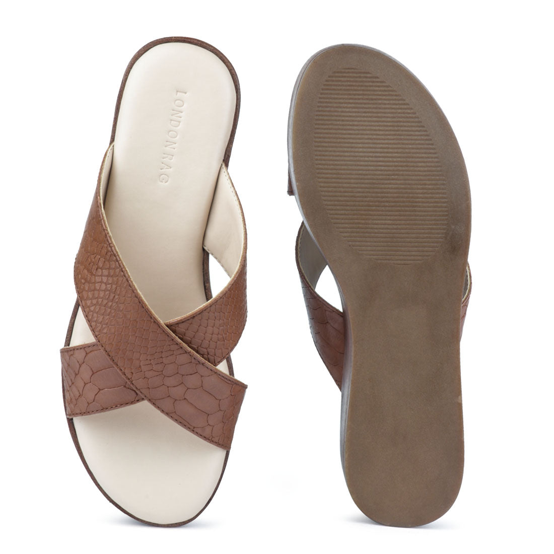 Tan Cross Strap Platform Sandal