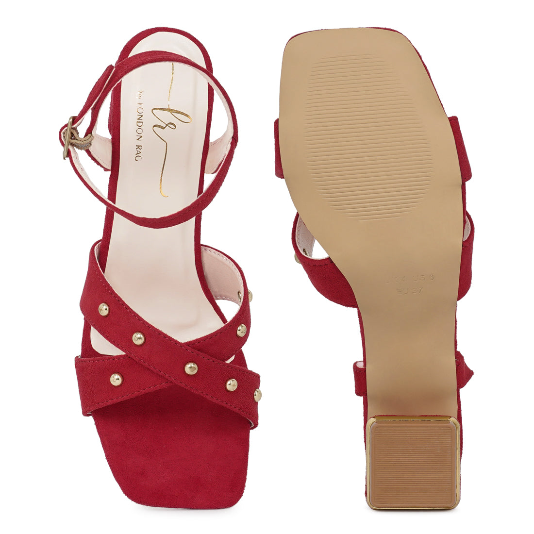 open-toe studded ankle strap sandals#color_red
