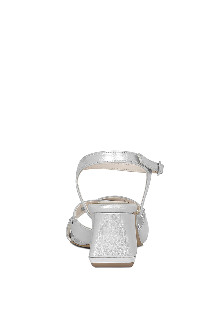 Women Metallic Stud Accent Block Heel Sandals