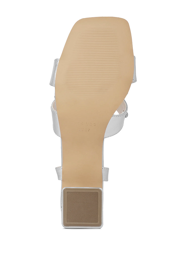 Women Metallic Stud Accent Block Heel Sandals