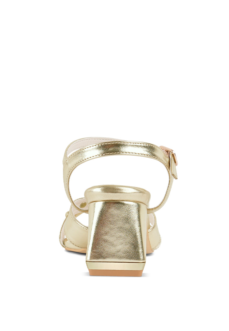 Women Metallic Stud Accent Block Heel Sandals