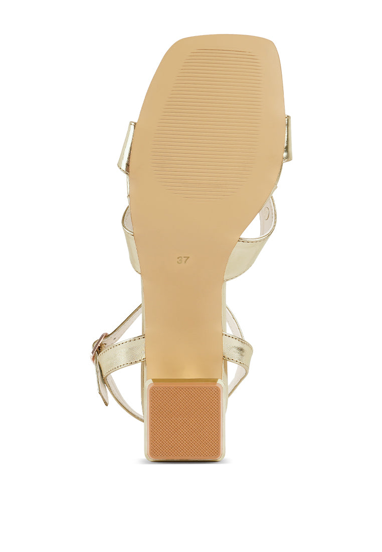 Women Metallic Stud Accent Block Heel Sandals