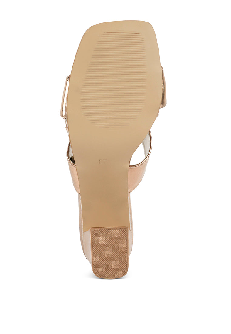 Women Metallic Faux Leather Slip On Sandals