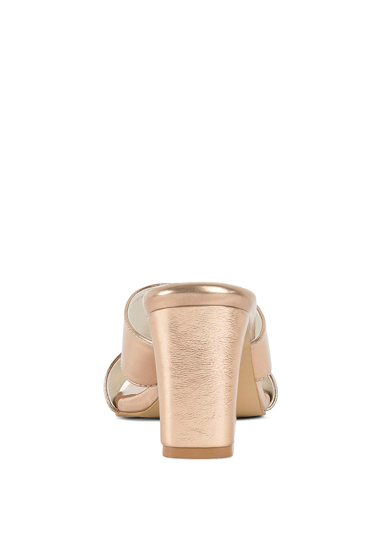 Women Metallic Faux Leather Slip On Sandals