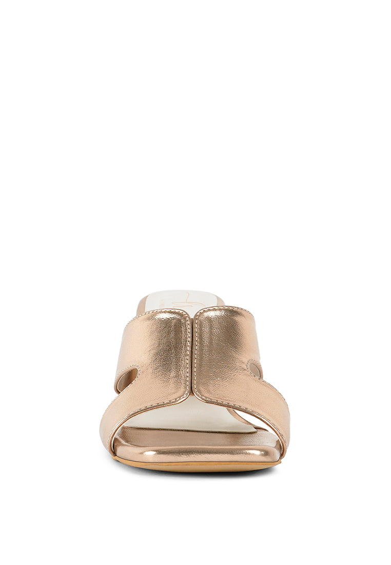 Women Metallic Faux Leather Slip On Sandals