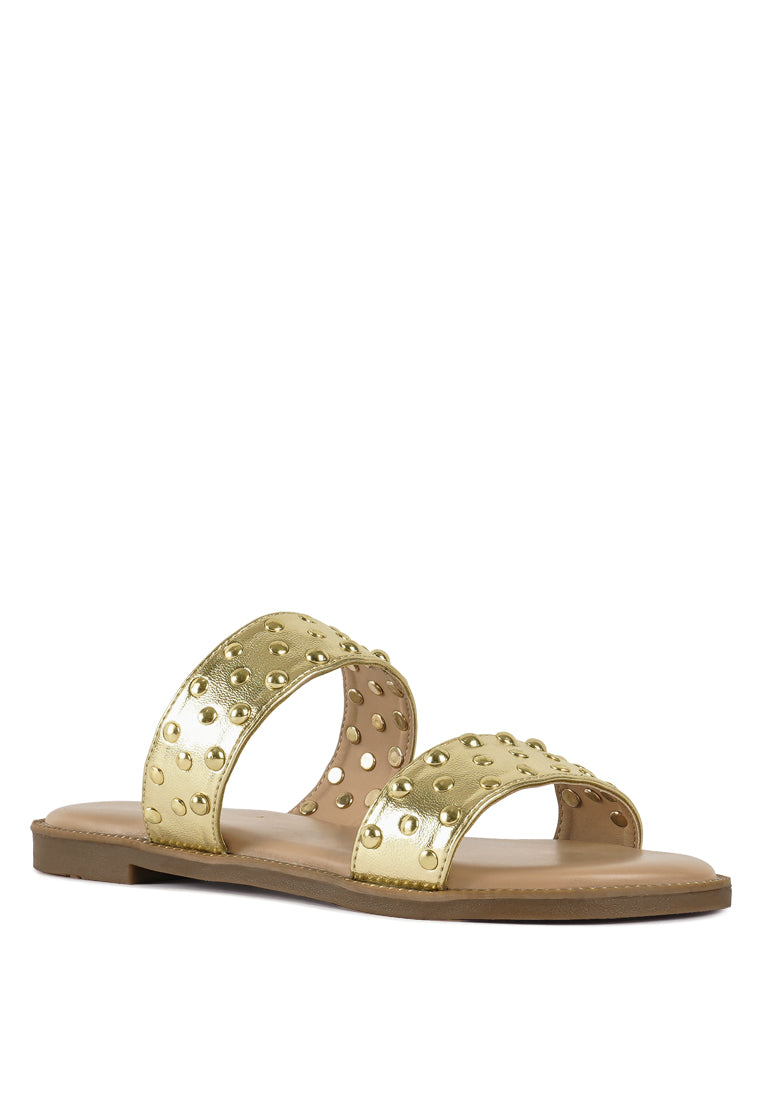 Women Studded Metallic Faux Leather Slip Ons