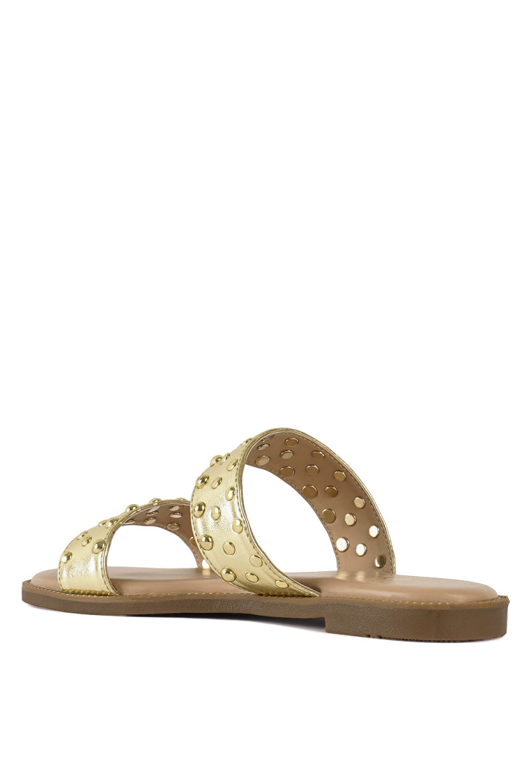 Women Studded Metallic Faux Leather Slip Ons