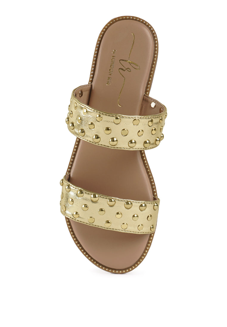 Women Studded Metallic Faux Leather Slip Ons