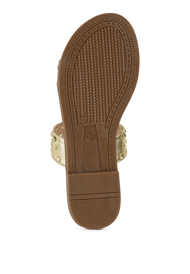 Women Studded Metallic Faux Leather Slip Ons