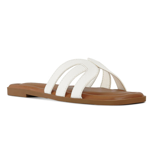 faux leather flat heel slip ons#color_white