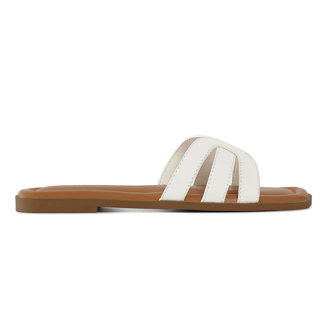 faux leather flat heel slip ons#color_white