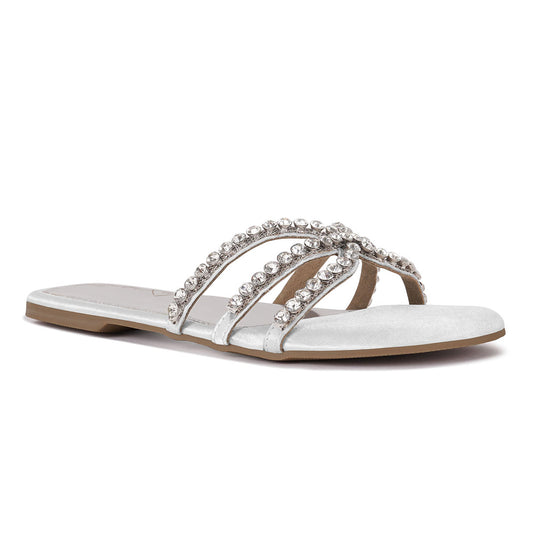 dimante strap flat sandals#color_white