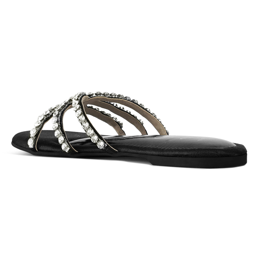 dimante strap flat sandals#color_black