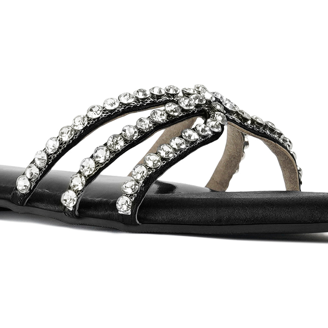 dimante strap flat sandals#color_black