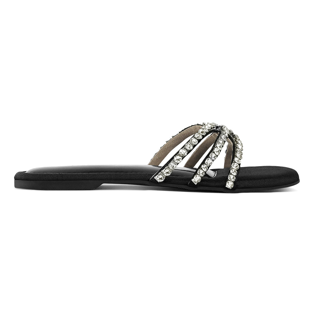 dimante strap flat sandals#color_black