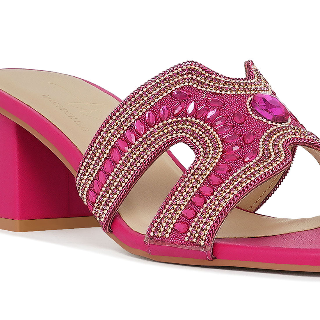 women embellished block heels#color_fuchsia