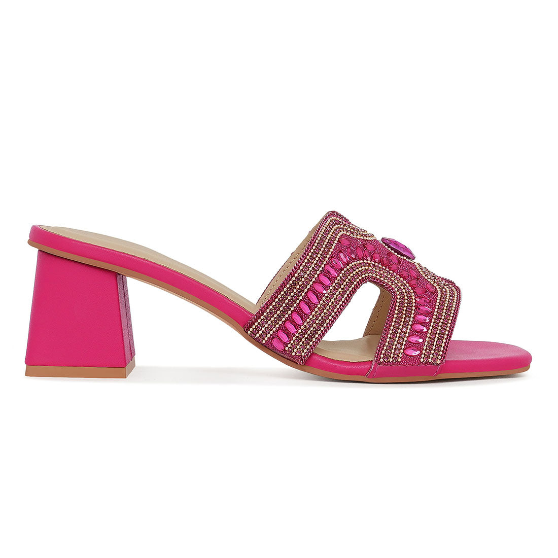 women embellished block heels#color_fuchsia