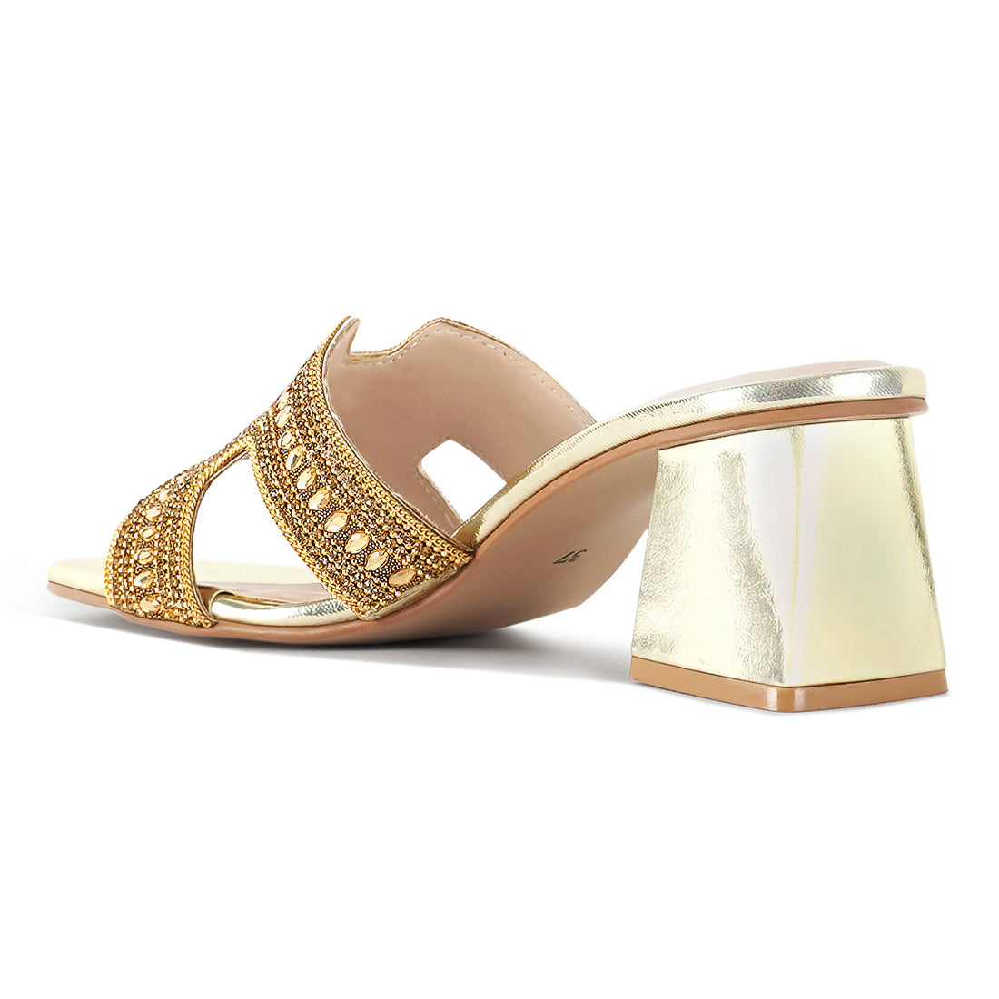 women embellished block heels#color_gold