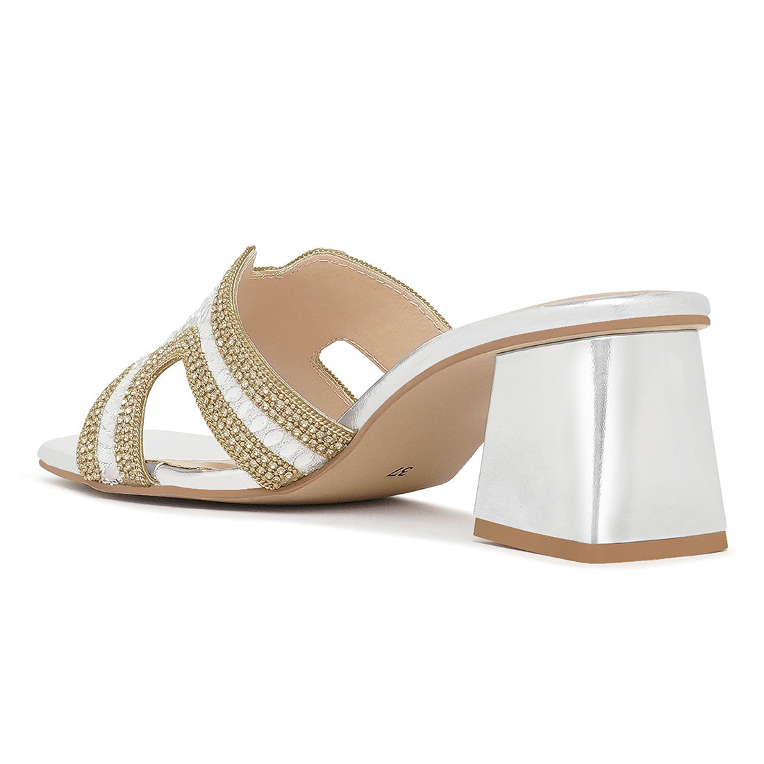 women embellished block heels#color_silver