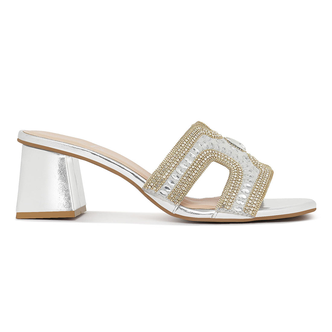 women embellished block heels#color_silver