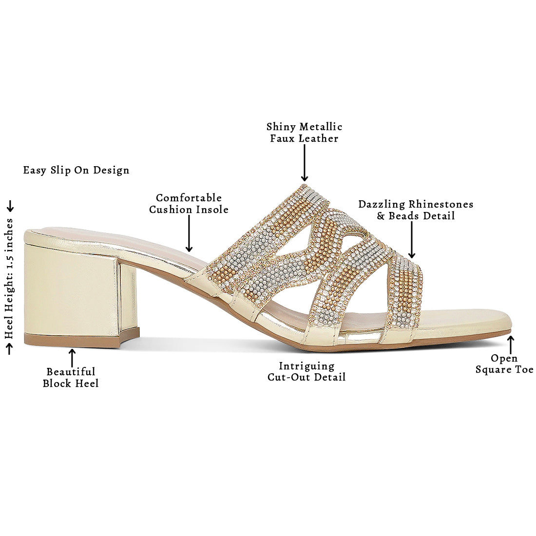 women rhinestones & bead embellished block heels#color_light-gold