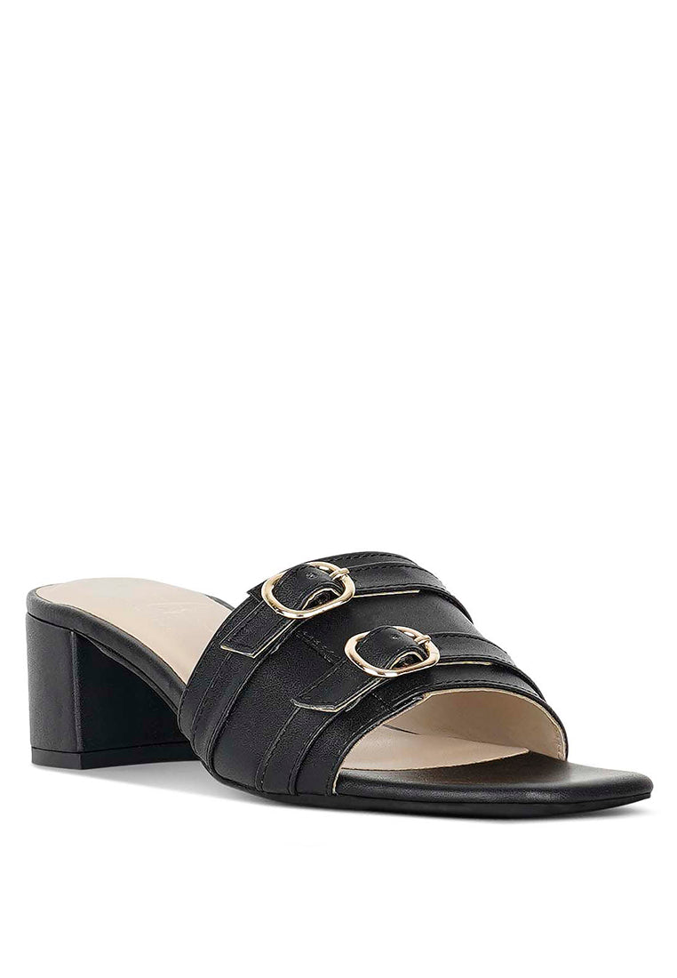 Women Double Buckle Strap Heels