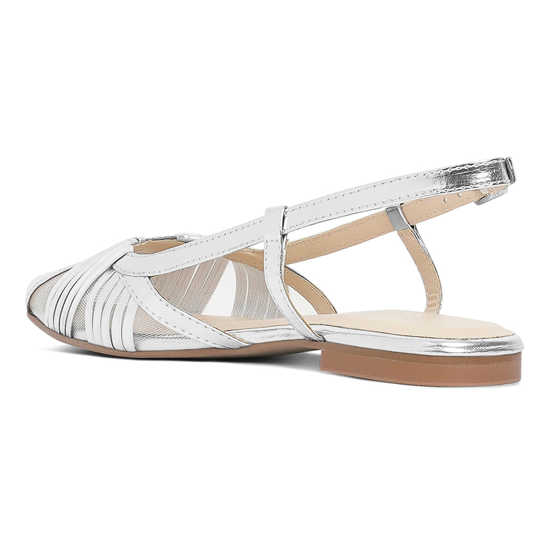 women metallic faux leather slingback sandals#color_silver