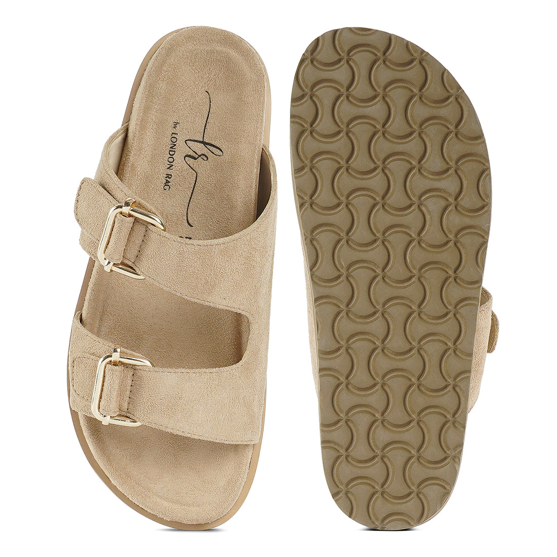 women microfiber buckle detail sandals#color_beige