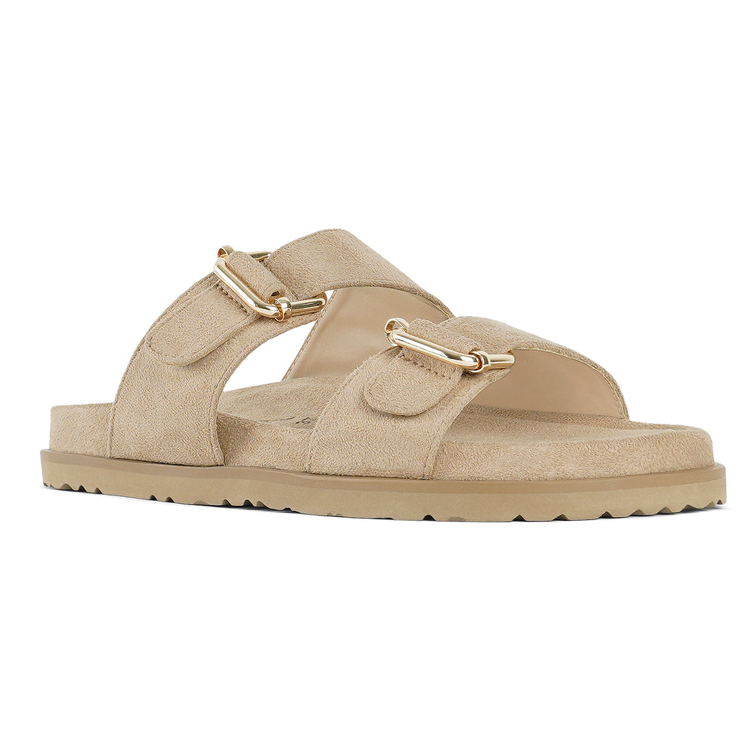 women microfiber buckle detail sandals#color_beige