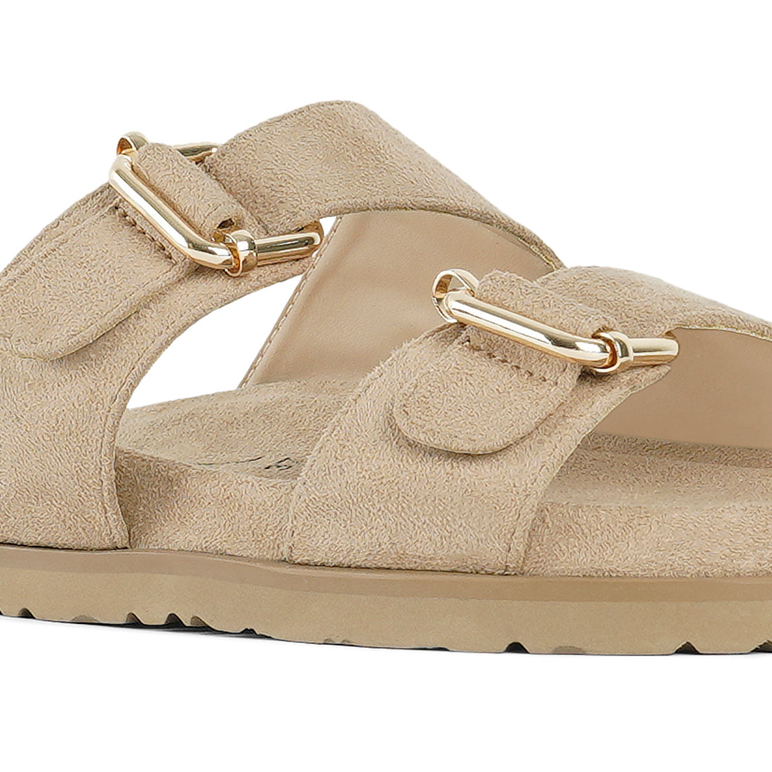 women microfiber buckle detail sandals#color_beige