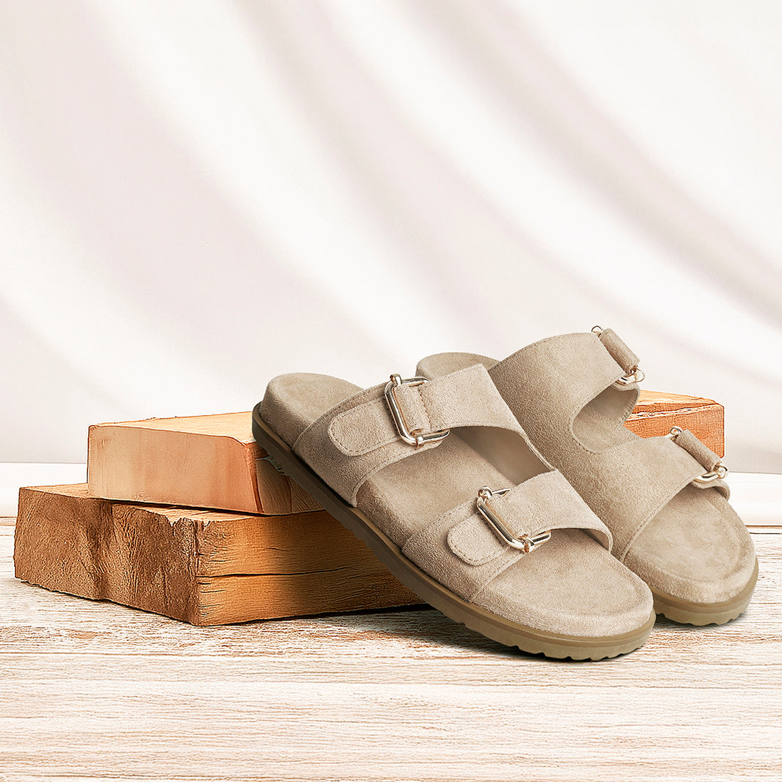 Women Microfiber Buckle Detail Sandals